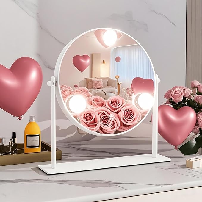 10"x10" Lighted Makeup Mirror, Hollywood Vanity Mirror with 3 Dimmable LED Bulbs, Dimmable Touch Screen, Light up Mirror, Portable Travel Mirror, 360° Rotation, White