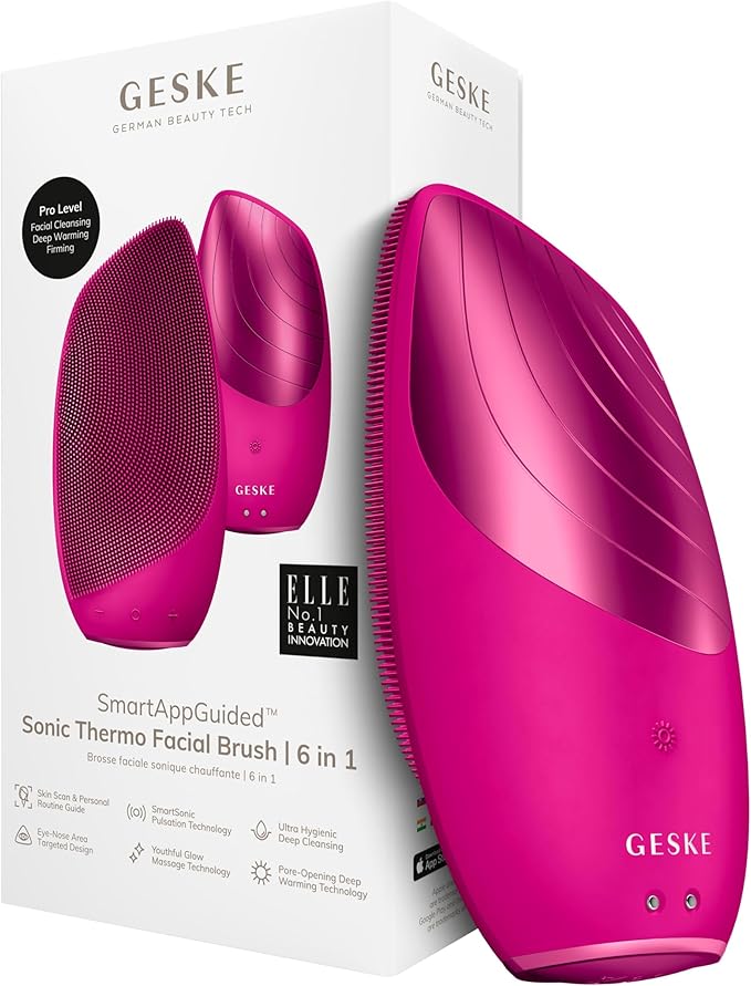 GESKE SmartAppGuided Sonic Thermo Facial Brush | 6 in 1 | Skin Cleansing | Cleansing Brush with Thermal Function | Electric Facial Massager