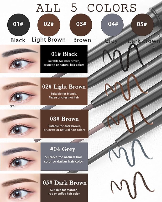 6 Pcs Waterproof Eyebrow Pencil Brown Set,Ultra Fine Professional Eyebrow Retractable Pencil Long Lasting Tinted Micro Brow Pen,Defines,Fills for Perfect&Tiny Brows Women Eye Makeup Gel Pencil-03