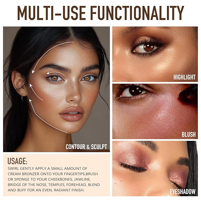 UCANBE Face & Body Cream Bronzer, Natural Coral Warm Sun-Kissed Glow Blusher, Buildable Blendable for Long Lasting Radiant Glow, Luminous Bronzing Highlighting Multi-Use Makeup Palette