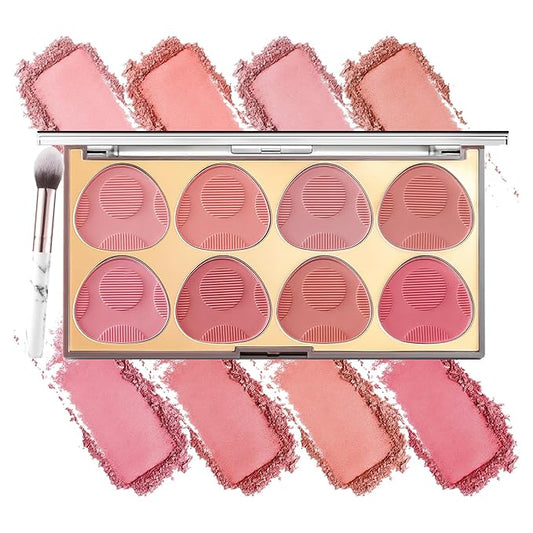 8 Colors Blush Palette, Smooth Blendable Powder Blush, Buildable Facial Cheek Blusher, Matte Blush Palette Makeup For Women, Waterproof Long-lasting Makeup Palette with Brush
