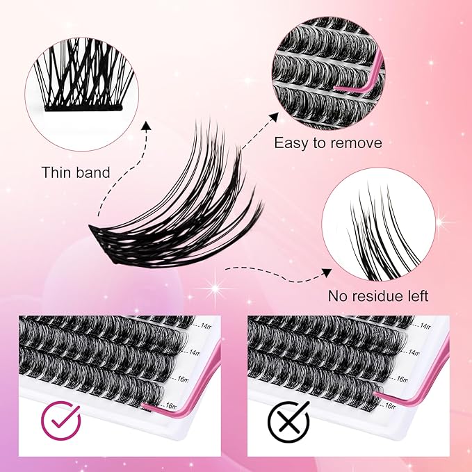 Lash Clusters DIY Eyelash Extensions 168 Clusters Lashes D Curl 0.07 Natural Individual Lash Extensions Mixed Tray False Eyelashes Soft & Strong Thin Band DIY at Home (F34-0.07D, 8-16mm)