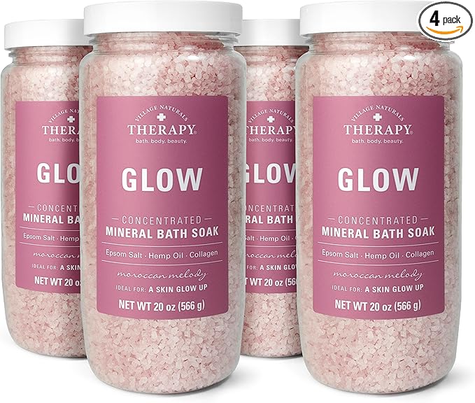 Village Naturals Therapy Glow Concentrated Mineral Bath Soak, Moroccan Melody Scent, 20 oz, Pack of 4