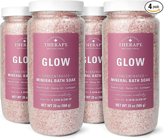 Village Naturals Therapy Glow Concentrated Mineral Bath Soak, Moroccan Melody Scent, 20 oz, Pack of 4