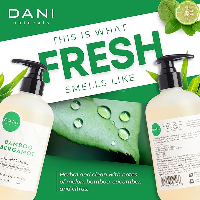 DANI Naturals Moisturizing Hand Soap – Bamboo Bergamot Scent, Hydrating, Sulfate-Free & Paraben-Free, 12 Oz Bottle with Pump, Gentle Cleansing for Dry Skin