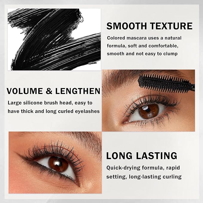 Black Mascara and Eyeliner Set,Natural Curling Black Mascara for Eyelashes,Volumizing Lengthening máscara de pestañas Waterproof,5D Colored Eye Makeup