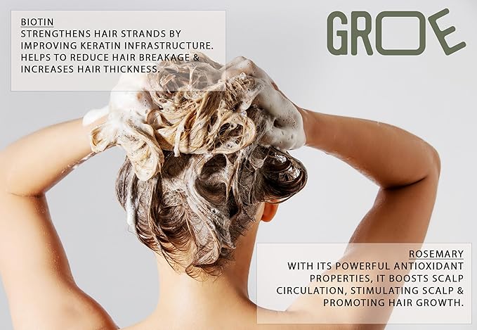 GROE ROSEMARY Anti-Thinning Biotin Hair Growth Shampoo (16.6oz) Natural & Vegan, Sulfate-Free, CLINICALLY TESTED Effective Results, Women & Men