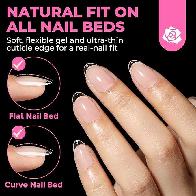 UNA GELLA Short Oval Almond Fake Nails 504pcs Press on Nails Pre-shape Short Almond Round Gel Nail Tips for Full Cover Acrylic False Nails For Nail Extension Home DIY Salon 12 Sizes False Gelly Tips