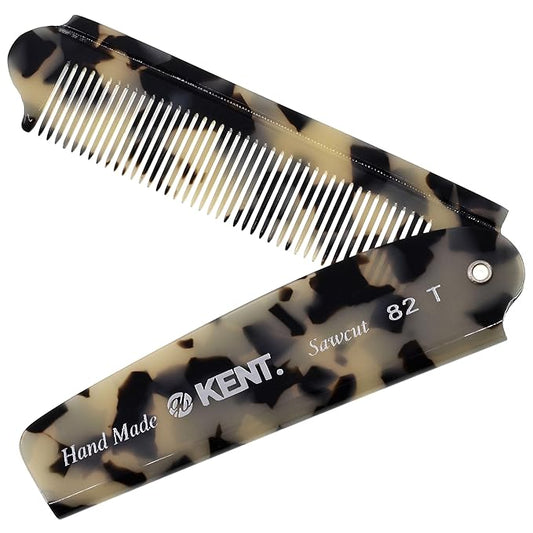 Kent 82T Handmade Folding Pocket Comb for Men, Fine Tooth Hair Comb Straightener for Everyday Grooming Styling Hair, Beard or Mustache, Use Dry or with Balms, Saw Cut Hand Polished, Made in England