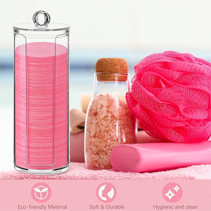 Sieral 120pcs Compressed Facial Sponges Disposable Natural Face Sponges Round Soft Pads with Container for Washing Face Cleansing Exfoliating Esthetician Makeup Removal Travel(Pink)