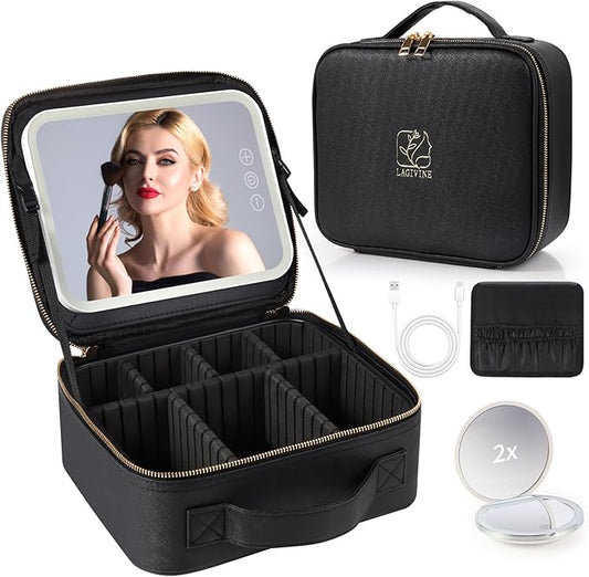 Travel makeup bag with led