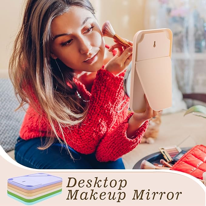 24 Pack Desktop Foldable Makeup Mirror Bulk 8 x 5.3 Inch Vanity Table Mirror with Stand, 90° Adjustable Portable Folding Travel for Spa Party, Women, Cosmetics Personal Beauty, 6 Color