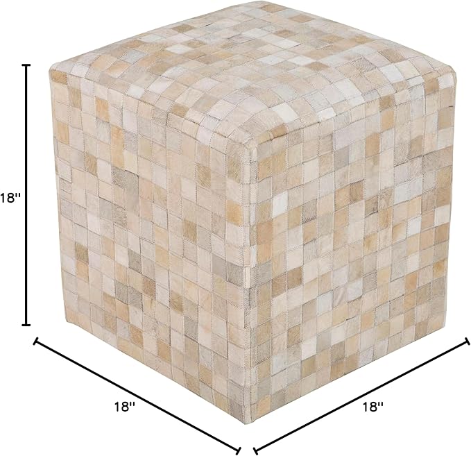 Mark&Day Pouf Ottoman, Grobschonau Hide Leather and Fur Camel Cube Pouf Foot Rest for Living Room, Bedroom and Boho Home Decor (18"x18"x18")