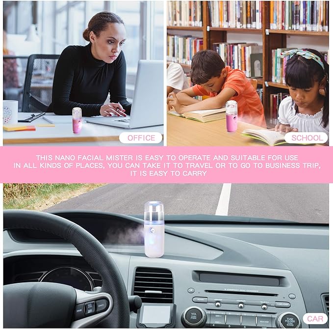 Honoson 2 Nano Facial Mister Sprayer Portable Face Nano Mister for Eyelash Extensions USB Rechargeable 1 oz Handy Skin Care Machine for Face Hydrating, Daily Makeup(Dark Pink and White)