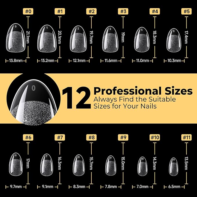 UNA GELLA 600Pcs Short Oval Almond Gel Nail Tips, Round Almond Press on Nails Pre-shaped Soft Gel Clear Fake Nails Tips Full Cover for Nail Extension Home DIY Salon 12 Sizes
