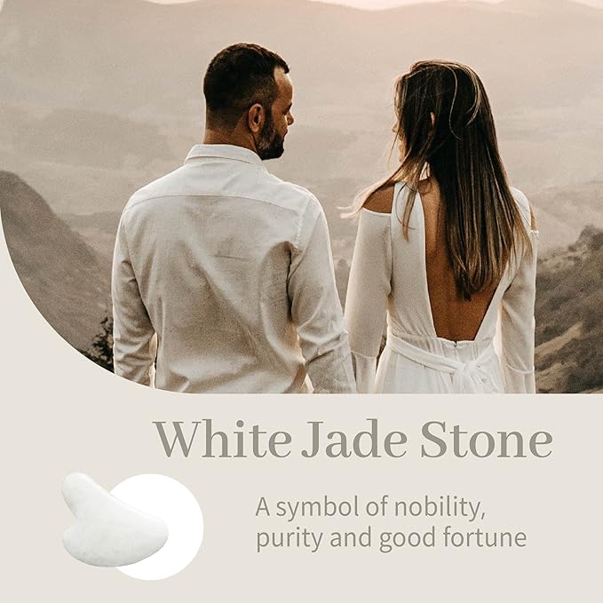 Rena Chris Gua Sha Facial Tools: Natural Jade Stone Guasha Tool for Face Acupuncture Therapy, Facial Massager for Jawline Sculpting and Puffiness Reducing (White)