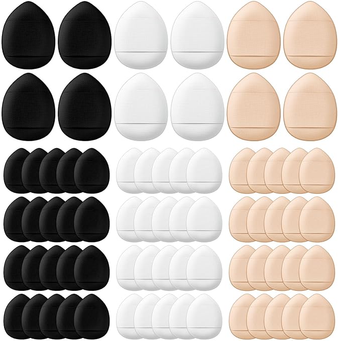 Gerrii 72 Pcs Finger Powder Puff Mini Makeup Sponge Soft Beauty Makeup Blender Puff for Foundation, Face Powder, Under Eye Setting, Concealer, Repair Cream, Cosmetic Tool (Black,White,Skin Color)