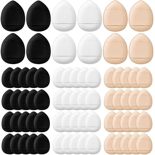 Gerrii 72 Pcs Finger Powder Puff Mini Makeup Sponge Soft Beauty Makeup Blender Puff for Foundation, Face Powder, Under Eye Setting, Concealer, Repair Cream, Cosmetic Tool (Black,White,Skin Color)