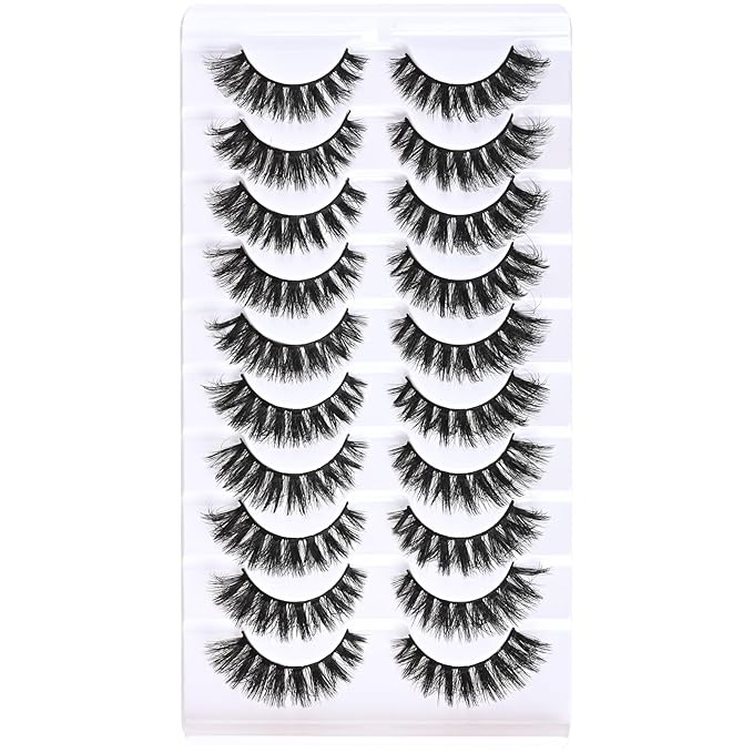 FARRED Mink Lashes Short Fluffy Eyelashes Wispy Natural Eyelash Pack Full Volume Lash Strips 10 Pairs Wispies Fake Strip Lashes Natural Look False Eye Lash Russian Looking for Everyday Makeup