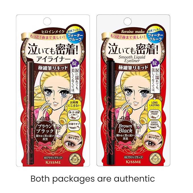 Heroine Make by KISSME Waterproof Smooth Liquid Eyeliner, Japanese Eye Makeup for Smudge-free, Super Keep Brown Black