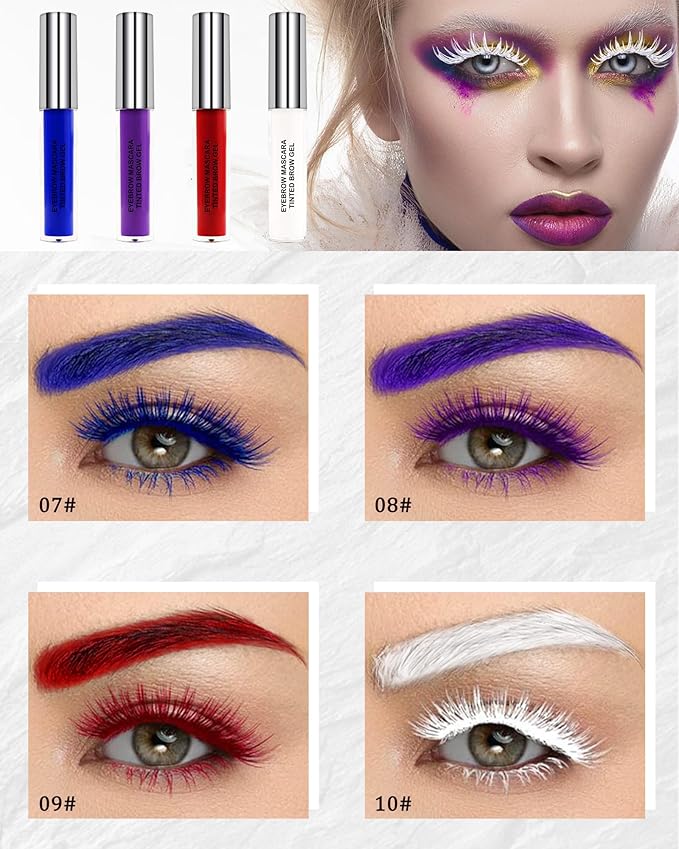 Tinted Eyebrow Mascara Gel-1Pcs Long-lasting Waterproof Smudge-proof Purple Brow Glue Colored Liquid Mascara,Tinted Brow Filler Curling Mascaras,Christmas Eye Makeup Gift for Women Girl-08