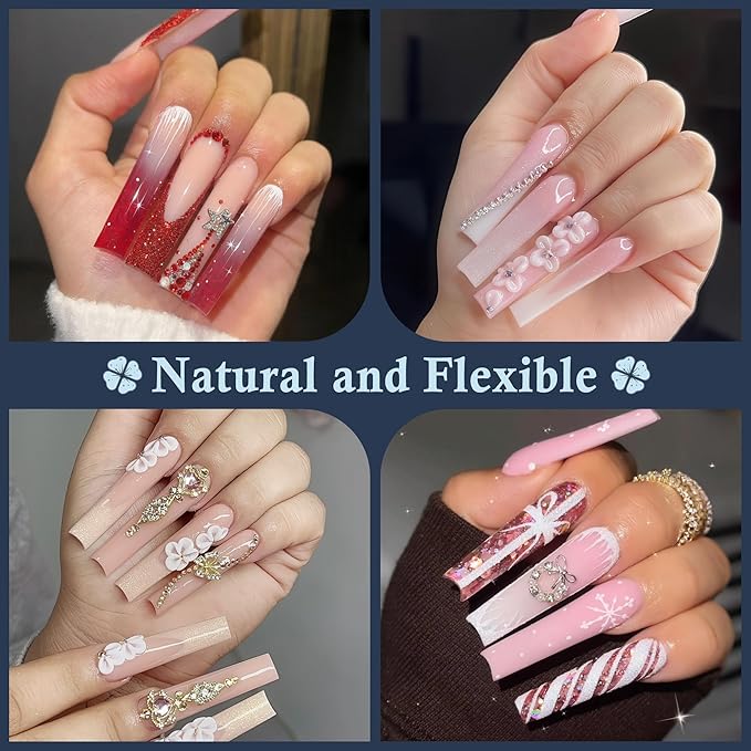 XXL Nail Tips Square 120 Pcs 12 Sizes - No C Curve Flat Square Pre-buff 2XL Half Cover Tapered Gel Acrylic Nail Tips False Nails Gelly Tips for DIY Nail Art Salon