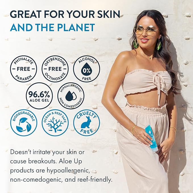 Aloe Up Sport Sunscreen Lotion SPF 50 and Aloe Ice Sunburn Relief Jelly - Bundle with Sun Screen Protector for Face and Body and After Sun Gel - With Pure Aloe Vera Gel - Reef Friendly - 2 Items