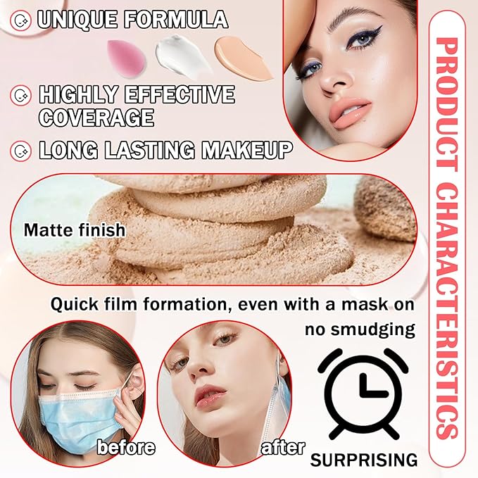 Color Changing Liquid Foundation & CC Cream Makeup Set,Moisturizing BB Cream & Loose Setting Face Powder with Makeup Sponge