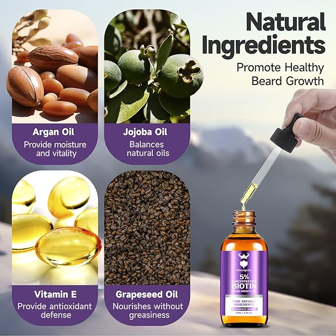 Beard Growth Oil - 5% Concentration Biotin Beard for Men (2 oz) - Natural Mens with Argan Oil, Jojoba Oil and Vitamin, Growth Softener, Moisturizer (Passionate Sunset)
