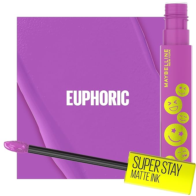 Maybelline Super Stay Matte Ink Liquid Lip Color, Moodmakers Lipstick Collection, Long Lasting, Transfer Proof Lip Makeup, Euphoric, 1 Count