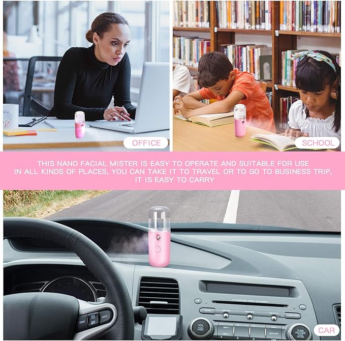 Honoson 2 Nano Facial Mister Sprayer Portable Face Nano Mister for Eyelash Extensions USB Rechargeable 1 oz Handy Skin Care Machine for Face Hydrating, Daily Makeup(Pink)