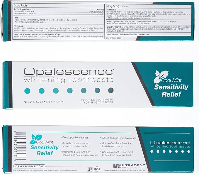 Opalescence Whitening Toothpaste for Sensitive Teeth (6 Pack) - Oral Care, Mint Flavor, Gluten Free - 5167-6