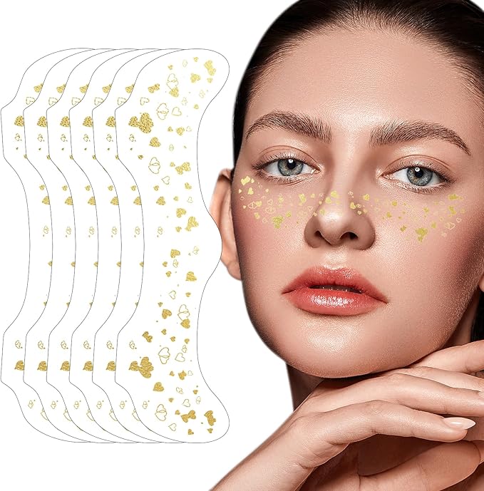 Glitter Freckles - 6PCS Glitter Freckles Face Tattoo, Gold Fake Freckles, Cute Face Jewels for Women, Waterproof Face Glitter for Kids, Easy to Use Face Glitter, Glow Up Makeup Patches