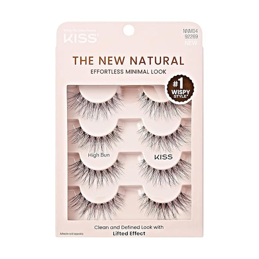 KISS The New Natural, False Eyelashes, 'Wide Slacks', 12 mm, Includes 4 Pairs Of Lashes, Contact Lens Friendly, Easy to Apply, Reusable Strip Lashes