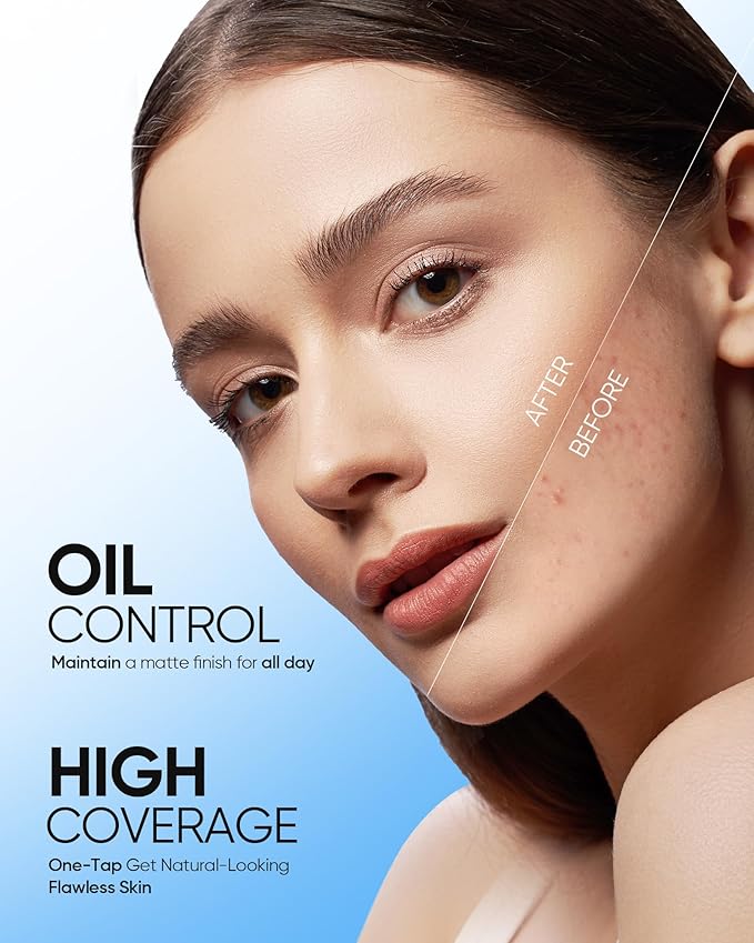 Velvet Matte Cushion Foundation Blue Ultra Cover Powder Foundation, 12h Oil-Control, Lightweight, Long-Lasting, Waterproof Korean Cushion Makeup(#01 Vanilla)