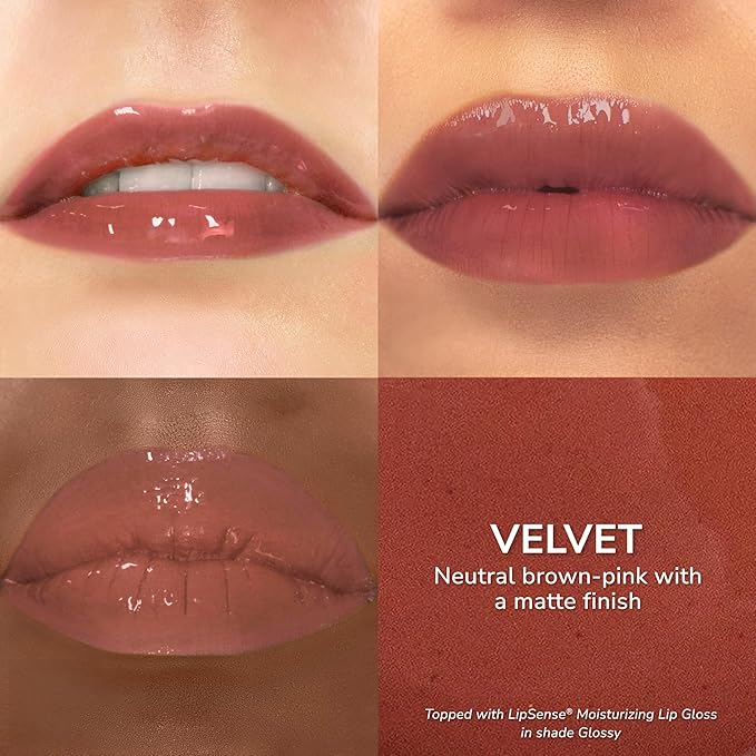 SeneGence LipSense Velvet Liquid Lipstick and Glossy Clear Lip Gloss Duo – 18HR Wear, Hydrating, Waterproof, Transfer-Proof