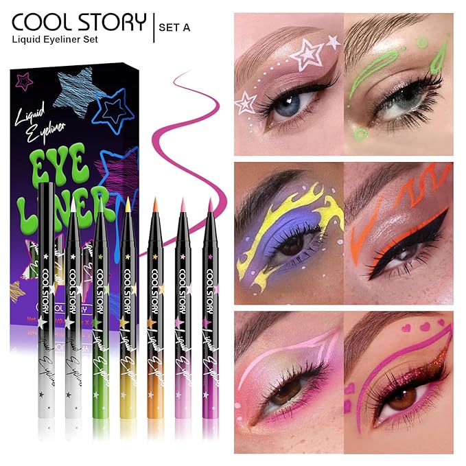 COOL STORY Liquid Eyeliner Waterproof Smudge Proof Eye Liner, 24H Long-Lasting, 0.6ml/0.02 fl.oz (SET-A)