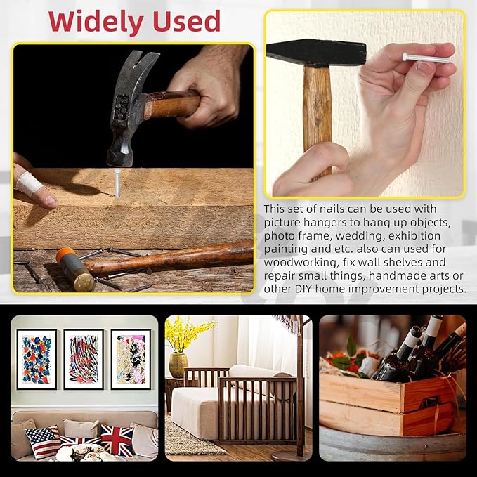 Hilitchi 301PCS 5 Sizes Brick Steel Nails Assortment Kit 0.78" 1.2" 1.58" 2" 2.36" Galvanized Concrete Wall Nail Cement Nails for Concrete Brick Drywall(White)