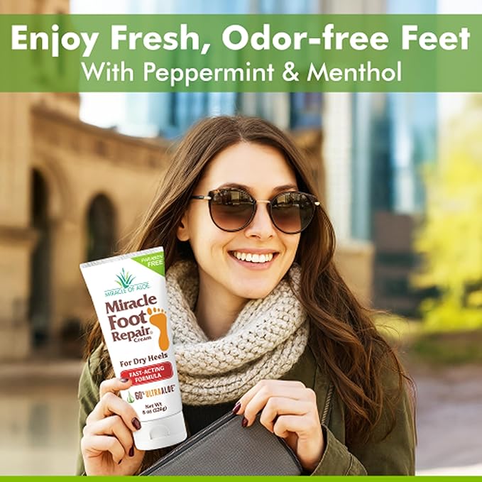 Miracle Foot Repair Cream (8 oz / 2-Pack) Repairs Dry Cracked Heels and Feet, 60% Pure UltraAloe Moisturizes, Softens, and Repairs