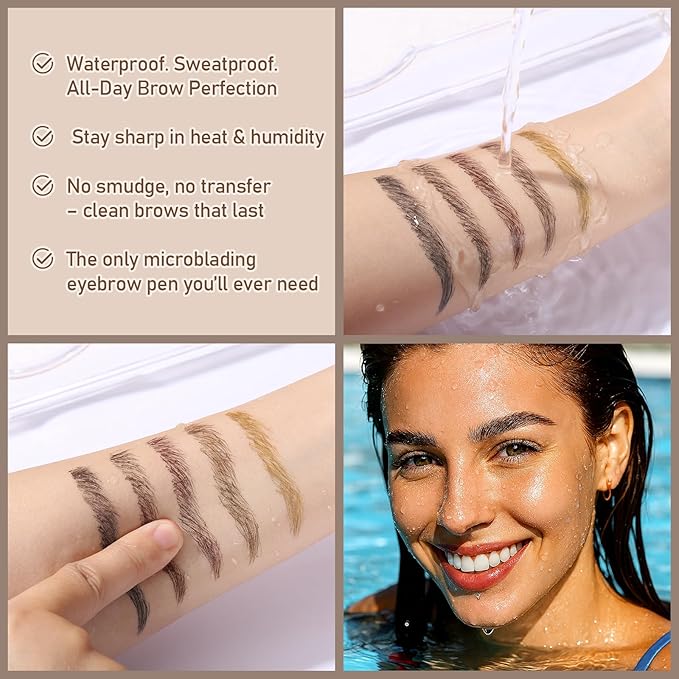 Dual-Ended Microblading Eyebrow Pencil for Women, 2 in 1 Liquid Eyebrow Pencil with Curved Tip and 4D Brow-Fection Microblading Pen, Shaped Fill HairLike Waterproof Lasting Eyebrows 02 Brown