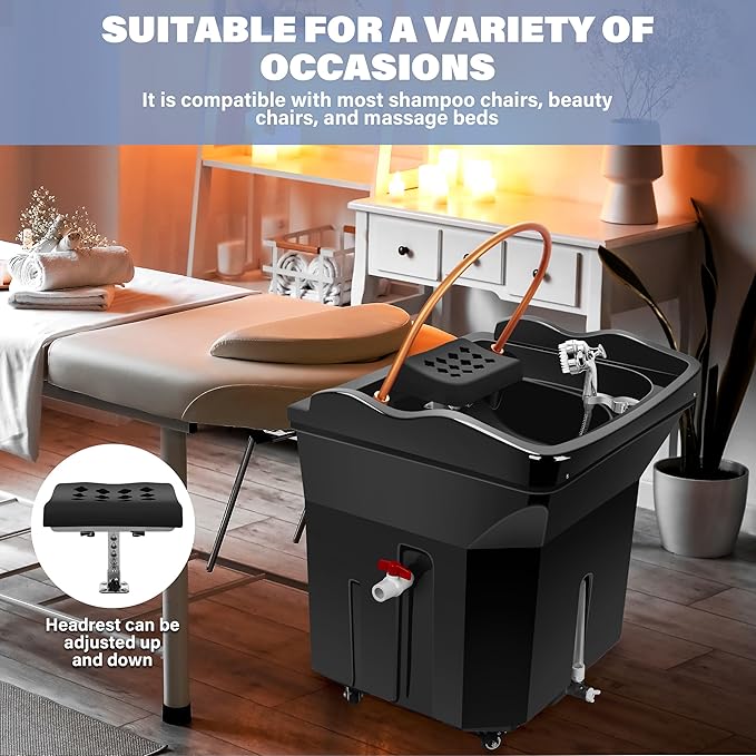 Head Spa Equipment with 60L Water Storage Tank, Warm Steam & Hair Wash Sink for Scalp Care and Relaxation (Head Spa Equipment-Black)