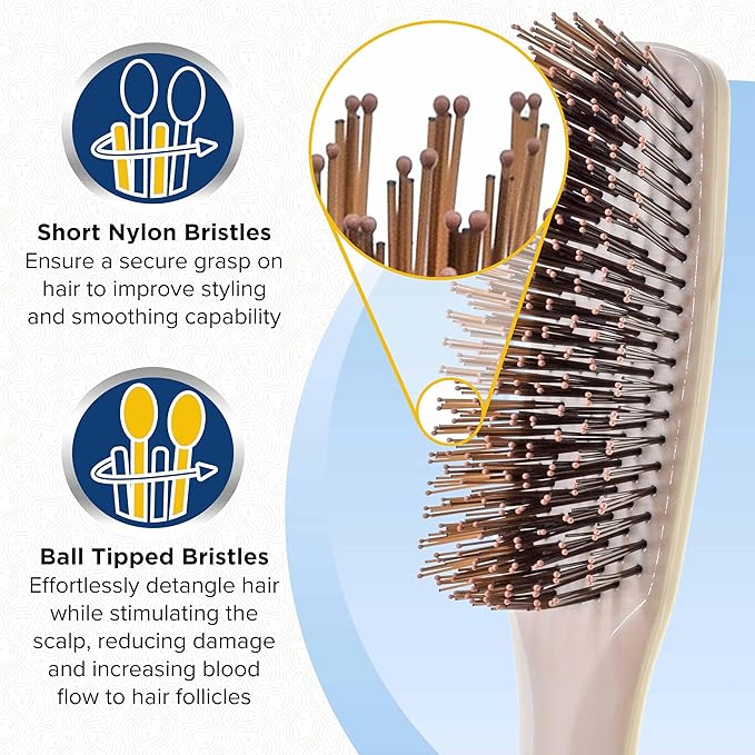 Giorgio GIO2IVY Ivory 6.25 inch Gentle Touch Detangler Hair Brush for Men Women and Kids. Soft Bristles for Sensitive Scalp. Wet and Dry for all Hair Types. Scalp Massager Brush Stimulate Hair Growth