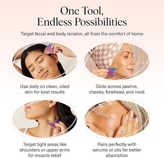 Kitsch Stainless Steel Gua Sha Facial Tools - Lymphatic Drainage Massager for Face & Chin, Jawline Shaper, Double Chin Reducer, Guasha Tool for Face Massager, Skin Care Tools - Irridescent