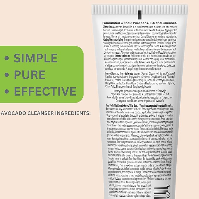 Yes To Avocado Fragrance Free Daily Cream Cleanser, Hydrating Face Wash That Removes Makeup & Impurities Leaving Skin Moisturized With Hyaluronic Acid & Glycerin, Natural Vegan & Cruelty Free, 4 Fl Oz