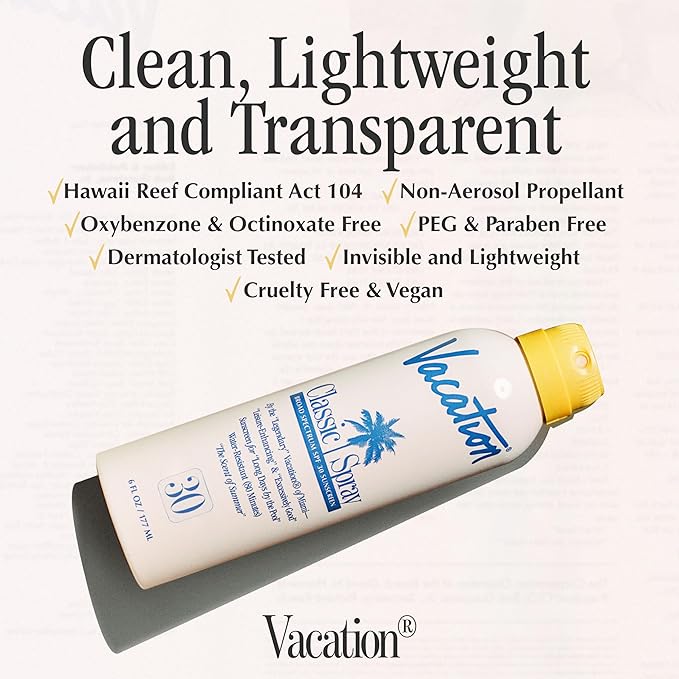 Vacation Classic Spray Sunscreen SPF 30 3-Pack, Broad Spectrum Sunscreen Spray, Vegan Sunblock Spray, Body Lotion with SPF, Spray Sunscreen SPF 30, 6 fl. oz. (Pack of 3)