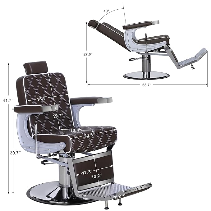 BarberPub Heavy Duty Metal Vintage Barber Chair All Purpose Hydraulic Recline Salon Beauty Spa Shampoo Equipment 3825 (Brown)