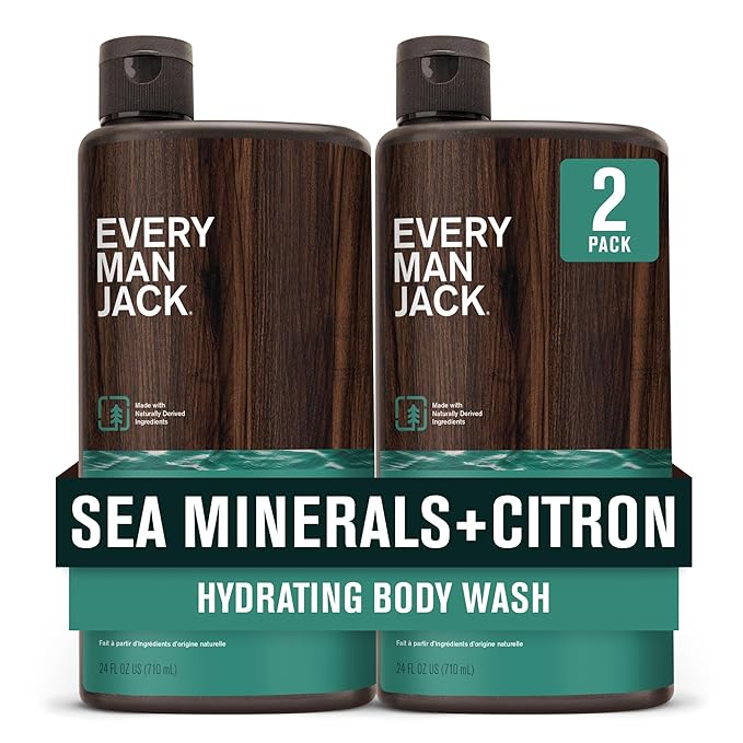 Every Man Jack Nourishing Sea Minerals + Citron Mens Body Wash for All Skin Types - Naturally Derived Ingredients - Cleanse and Hydrate Skin with Coconut and Glycerin - 24oz 2 Bottles