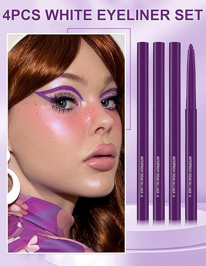 4PCS Matte Purple Eyeliner Pencil, Waterproof Smudge Proof Long-lasting, High-Pigmented Colorful Eye Liner Pencils, Retractable Eyeliner
