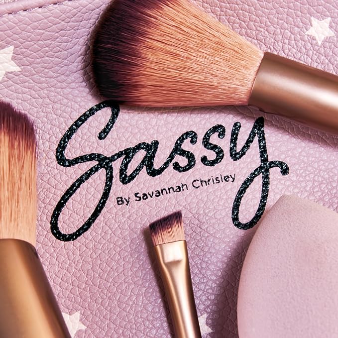 Sassy by Savannah Chrisley Sassy Brush Kit - Beauty Tool Kit for Women - All-in-One Beauty for Eyes and Face - Brush Kit Great for Makeup Application - Kit Includes Reusable Zipper Pouch - 4 Pc