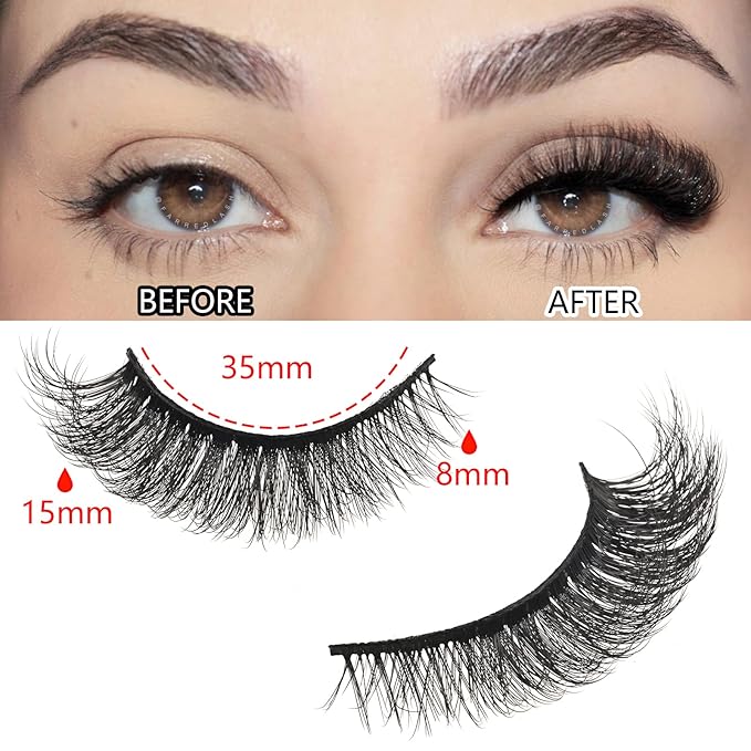 FARRED Cat Eye Lashes Mink Eyelashes Strips Natural Fluffy Russian Strip Eyelash Extension Looking Wispy Full Volume Fox Lash CC Curl Dramatic Short 8mm-15mm Pestañas Postizas for Women